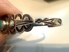 VTG NAVAJO STERLING F HARVEY TURQ STAMPED SWIM BIRD / LIGHTNING BRACELET - Additional view 8
