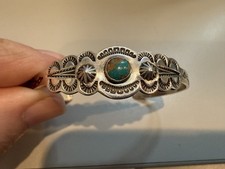 VTG NAVAJO STERLING F HARVEY TURQ STAMPED SWIM BIRD / LIGHTNING BRACELET - Additional view 10