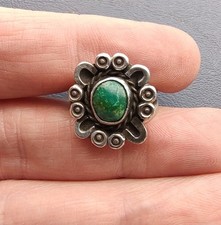 Petite Vtg Navajo Handmade Fred Harvey Era Sterling Silver Turquoise Ring Sz 6 - Additional view 1
