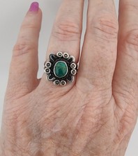 Petite Vtg Navajo Handmade Fred Harvey Era Sterling Silver Turquoise Ring Sz 6 - Additional view 2