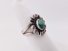 Petite Vtg Navajo Handmade Fred Harvey Era Sterling Silver Turquoise Ring Sz 6 - Additional view 3
