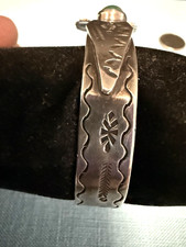 VTG F HARVEY ERA STERLING TURQUOISE FULL OPEN WING THUNDERBIRD  STAMPED BRACELET - Additional view 3