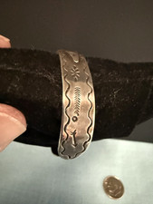 VTG F HARVEY ERA STERLING TURQUOISE FULL OPEN WING THUNDERBIRD  STAMPED BRACELET - Additional view 4
