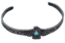 vintage Fred Harvey era Navajo Silver Turquoise Thunderbird  Cuff Bracelet - Additional view 1