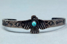 vintage Fred Harvey era Navajo Silver Turquoise Thunderbird Cuff Bracelet