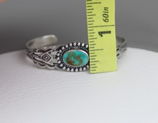 Vintage Fred Harvey Era Navajo Sterling Silver Turquoise Arrow Cuff Bracelet - Additional view 12