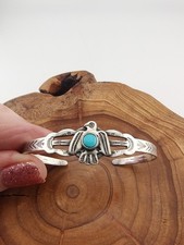 Vtg Navajo Fred Harvey Era Sterl Silver Turquoise Thunderbird Baby Bracelet - Additional view 1