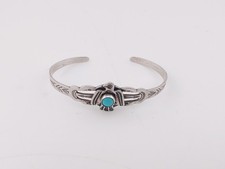 Vtg Navajo Fred Harvey Era Sterl Silver Turquoise Thunderbird Baby Bracelet - Additional view 4