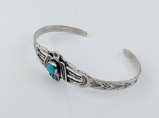 Vtg Navajo Fred Harvey Era Sterl Silver Turquoise Thunderbird Baby Bracelet - Additional view 5