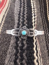 Vtg Navajo Fred Harvey Era Sterl Silver Turquoise Thunderbird Baby Bracelet