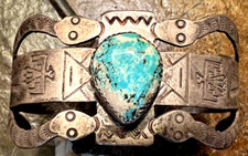 RARE EXQUISITE vtg FOUR SNAKE + BOULDER TURQUOISE cuff bracelet Fred Harvey 7"