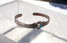 VTG Child's Fred Harvey Era Thunderbird Cuff Bracelet Turquoise Sterling Silver - Additional view 2