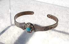 VTG Child's Fred Harvey Era Thunderbird Cuff Bracelet Turquoise Sterling Silver