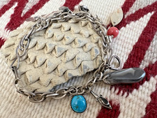 Vtg SOUTHWESTERN FRED HARVEY ERA CHARM BRACELET sterling snake eye turquoise 7