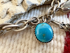 Vtg SOUTHWESTERN FRED HARVEY ERA CHARM BRACELET sterling snake eye turquoise 7
