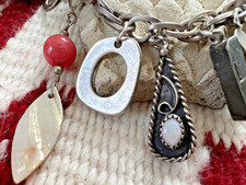 Vtg SOUTHWESTERN FRED HARVEY ERA CHARM BRACELET sterling snake eye turquoise 7