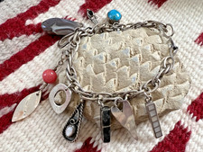 Vtg SOUTHWESTERN FRED HARVEY ERA CHARM BRACELET sterling snake eye turquoise 7