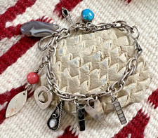 Vtg SOUTHWESTERN FRED HARVEY ERA CHARM BRACELET sterling snake eye turquoise 7
