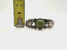 Vintage Fred Harvey Era Navajo Style Sterling Green Turquoise Cuff Bracelet - Additional view 15