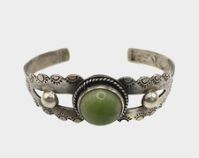 Vintage Fred Harvey Era Navajo Style Sterling Green Turquoise Cuff Bracelet