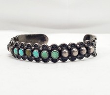 Native American Zuni Snake Eye Turquoise Sterling Silver Fred Harvey Era Cuff Br - Additional view 1