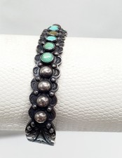 Native American Zuni Snake Eye Turquoise Sterling Silver Fred Harvey Era Cuff Br - Additional view 3