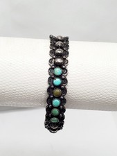 Native American Zuni Snake Eye Turquoise Sterling Silver Fred Harvey Era Cuff Br - Additional view 4