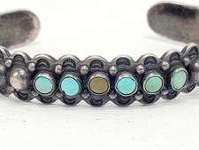 Native American Zuni Snake Eye Turquoise Sterling Silver Fred Harvey Era Cuff Br - Additional view 7