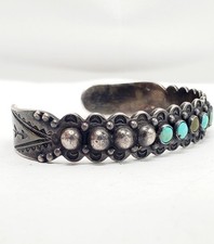 Native American Zuni Snake Eye Turquoise Sterling Silver Fred Harvey Era Cuff Br - Additional view 8