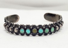 Native American Zuni Snake Eye Turquoise Sterling Silver Fred Harvey Era Cuff Br