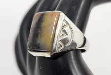 '40's Old Pawn Harvey Era Sterling Silver & Petrified Wood Mens Ring Size 9.5 - Additional view 3