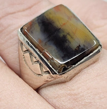'40's Old Pawn Harvey Era Sterling Silver & Petrified Wood Mens Ring Size 9.5 - Additional view 9