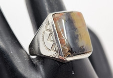 '40's Old Pawn Harvey Era Sterling Silver & Petrified Wood Mens Ring Size 9.5
