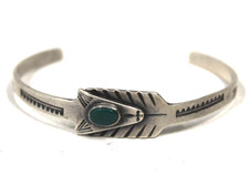 Vintage Sterling Silver Bracelet w/ Green Stone - Arrows - Fred Harvey Era