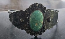 Fred Harvey Era Cuff Bracelet Sterling Silver Antique Turquoise Native American - Additional view 1