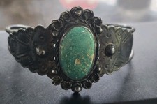 Fred Harvey Era Cuff Bracelet Sterling Silver Antique Turquoise Native American