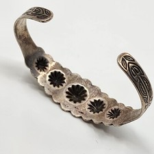 Vintage Cuff Bracelet Silver Sterling Fred Harvey Or Earlier Repousse 6.25