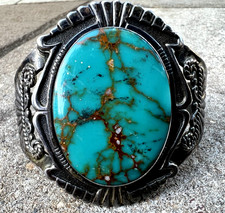 Vtg FRED HARVEY ERA SOUTHWESTERN TURQUOISE cuff bracelet sterling 6.75 signed - Additional view 1