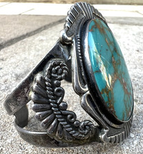 Vtg FRED HARVEY ERA SOUTHWESTERN TURQUOISE cuff bracelet sterling 6.75 signed - Additional view 2