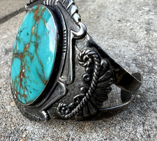 Vtg FRED HARVEY ERA SOUTHWESTERN TURQUOISE cuff bracelet sterling 6.75 signed - Additional view 3