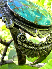 Vtg FRED HARVEY ERA SOUTHWESTERN TURQUOISE cuff bracelet sterling 6.75 signed - Additional view 8