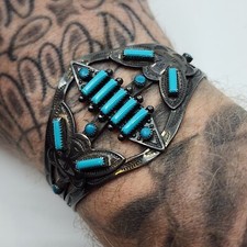 Vintage Fred Harvey Era Sterling Petit Point Cuff Bracelet - Additional view 6