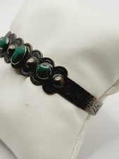 Vintage Fred Harvey Era Native American Coin Silver Turquoise Cuff Bracelet - Additional view 2