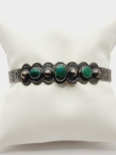 Vintage Fred Harvey Era Native American Coin Silver Turquoise Cuff Bracelet