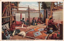 Indian Work Room At Albuquerque NM Navaho Rugs Fred Harvey Phostint Postcard