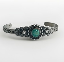 Fred Harvey Era Sterling Child's Navajo Cuff Bracelet with Turquoise Stone 7g