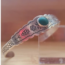 Navajo Green Malachite Sterling Silver Cuff Bracelets Fred Harvey Era XS 6in - Additional view 5