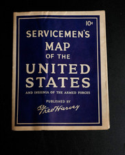 Fred Harvey Servicemen's US Map Armed Forces Insignia Chart Military Travel WWII