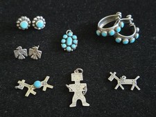 VTG Southwest Native American Sterling/14K Fred Harvey Era Charms Earrings Lot