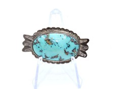 Fred Harvey Era sterling silver turquoise brooch 19.29g